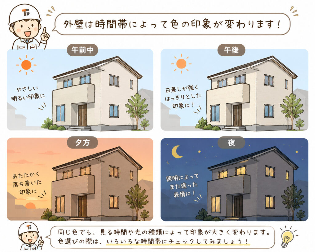 熊本外壁塗装　時間帯によって色の印象が変化